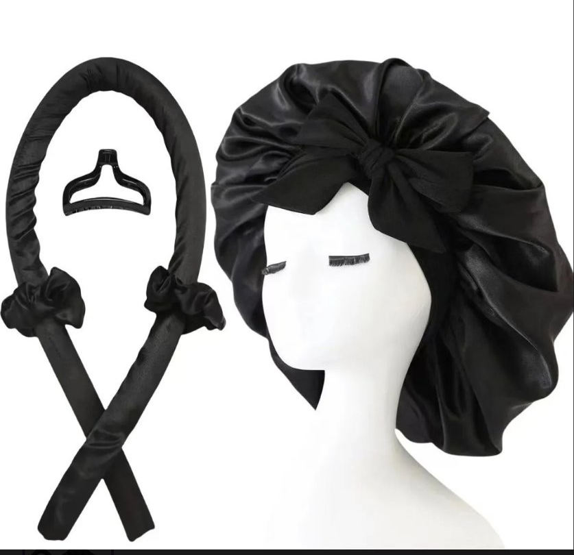 5-Piece Set with Large Shower Cap in Black